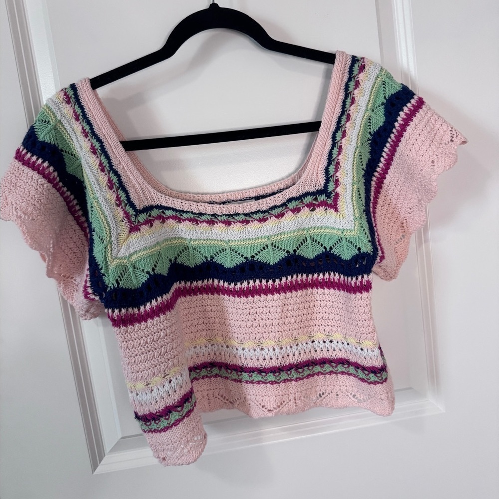 NWOT-POL Pastel Crochet Crop Top-Small
